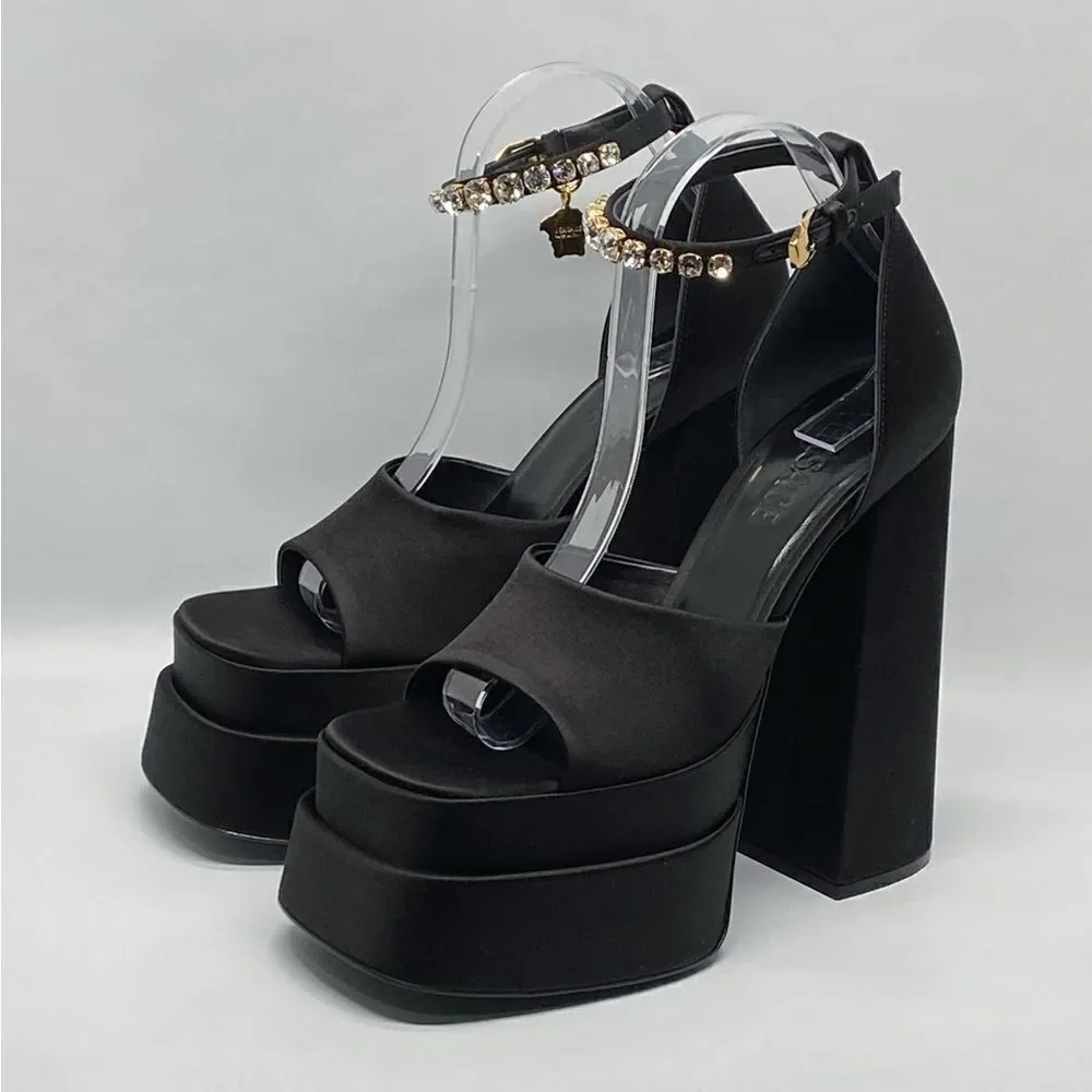 Versace Medusa Crystal Ankle-Strap Platform Sandals